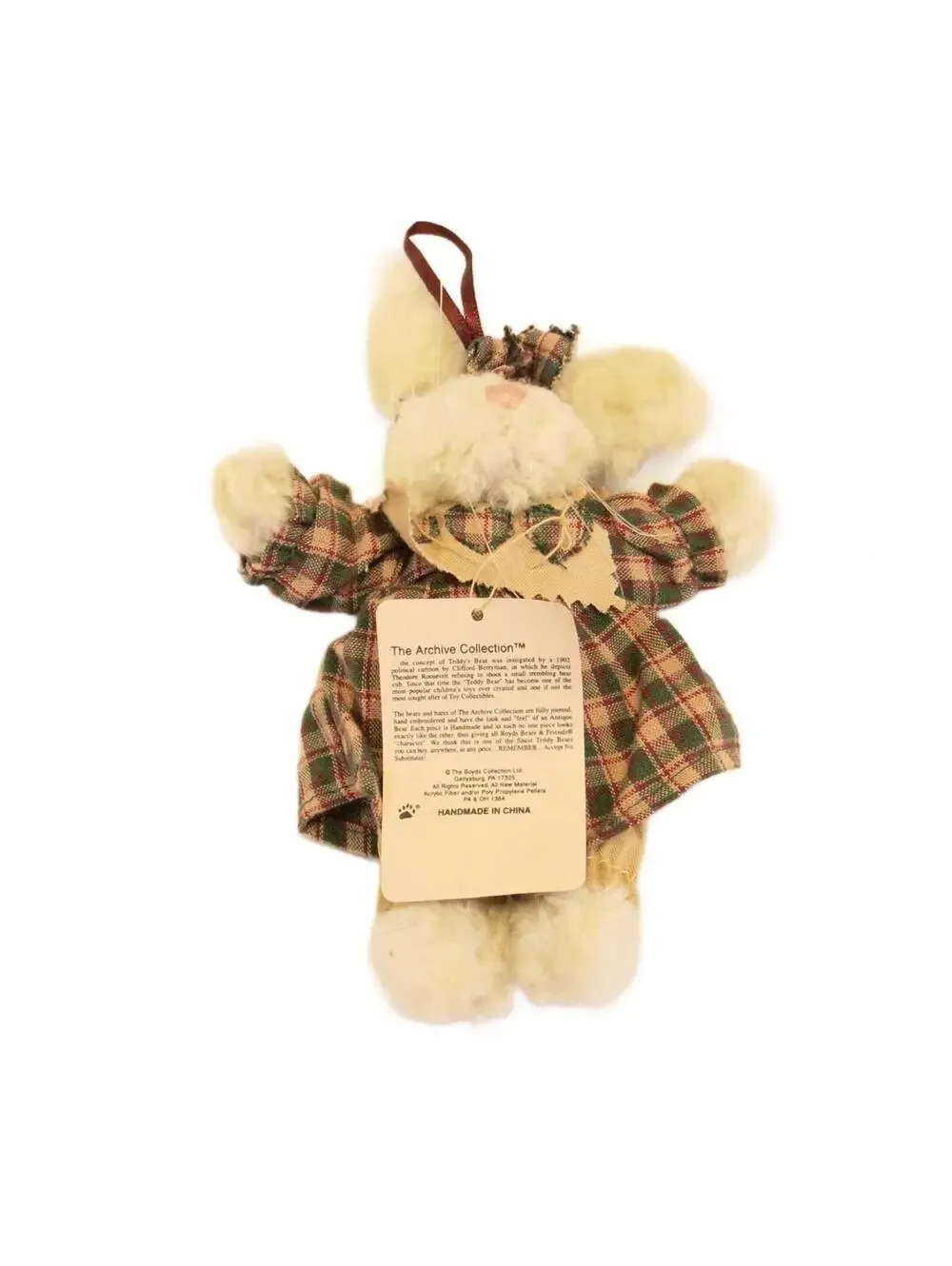 Vintage Boyds The Archive Collection Ornament Plush Bunny Doll in Plaid Dress